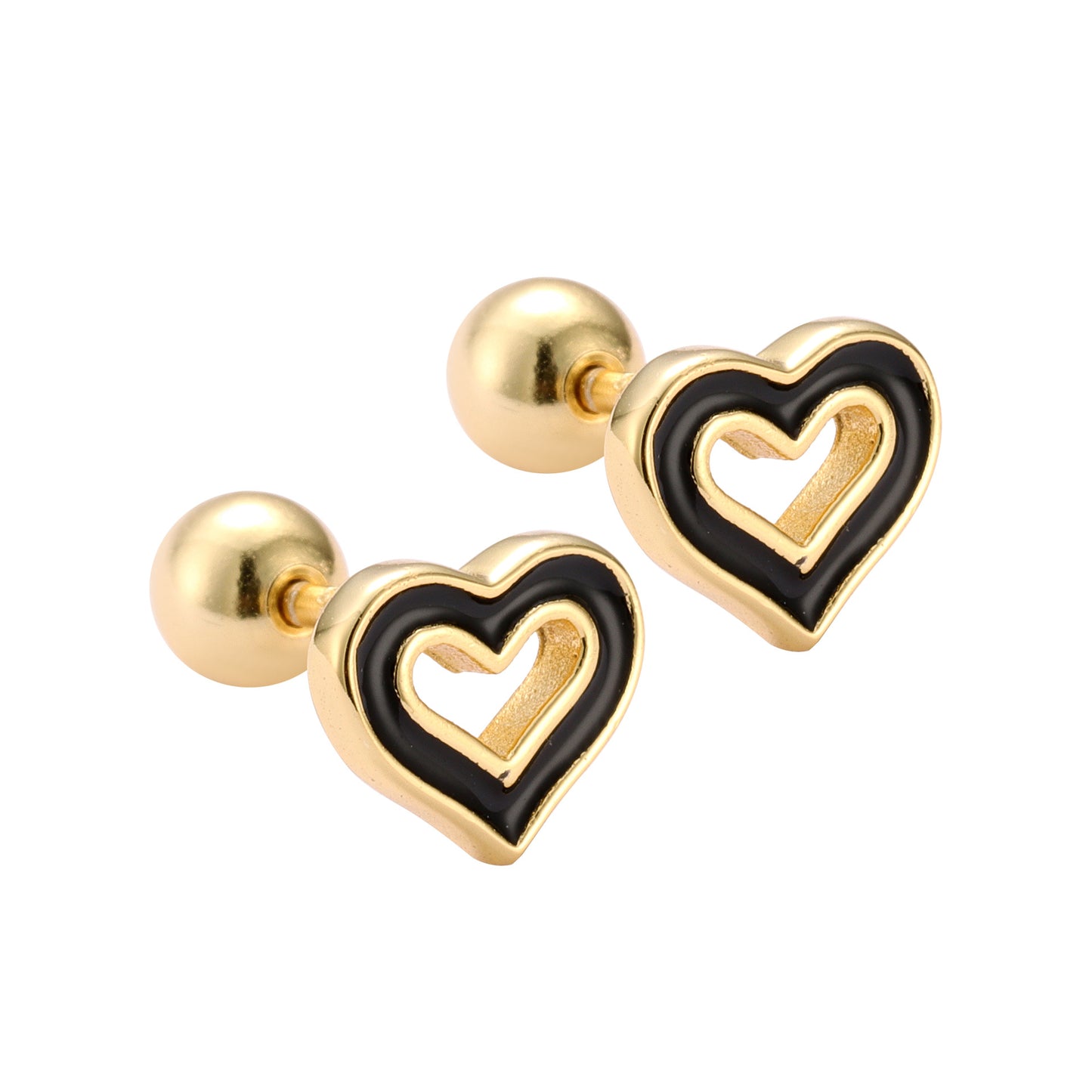 Cute Heart Black Epoxy 925 Sterling Silver stud Earrings