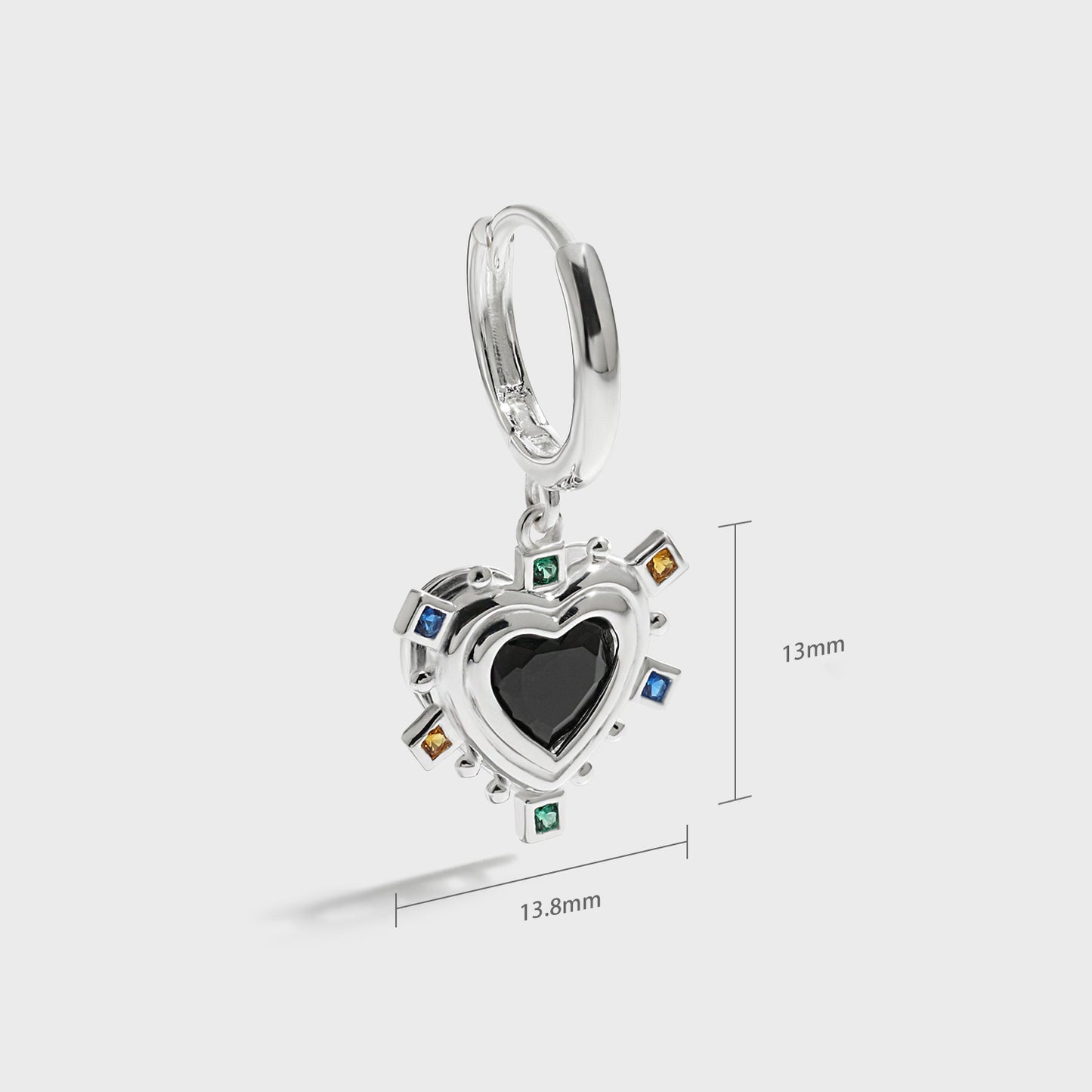 Fashion Black and white love heart CZ Colorful 925 Sterling Silver Dangling Earrings