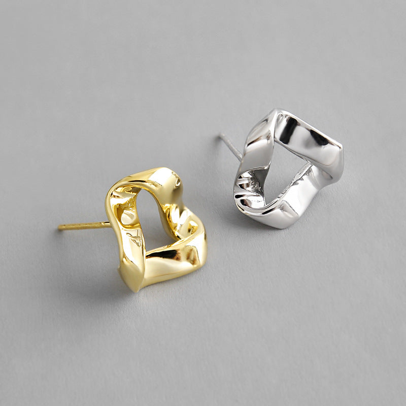 Modern Mobius Triangle Geometry 925 Sterling Silver Stud Earrings