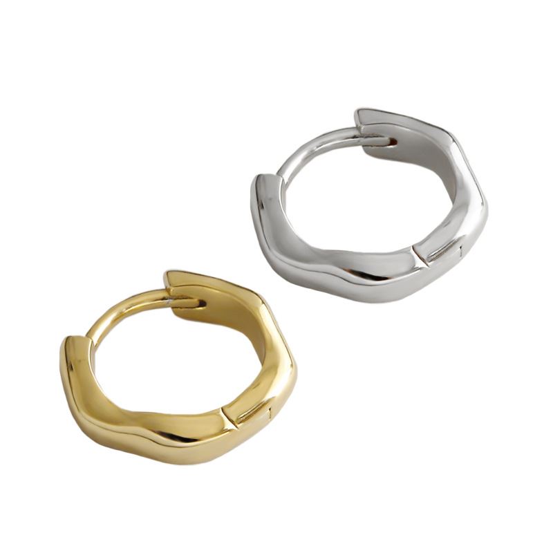 Geometry Irregular Wave 925 Sterling Silver Huggie Hoop Earrings