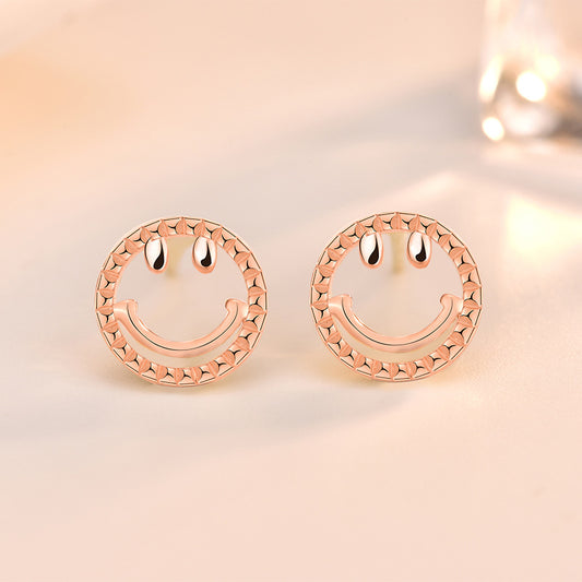 Cute Mini Smile Face 925 Sterling Silver Stud Earrings