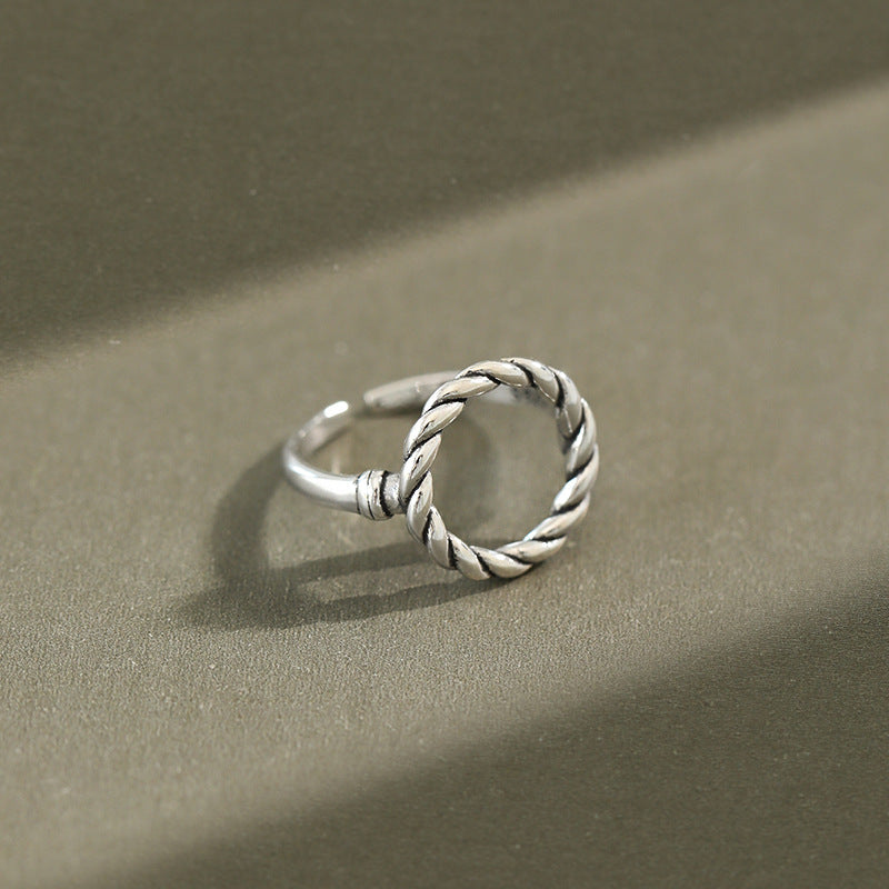 Vintage Twisted Circle 925 Sterling Silver Adjustable Ring