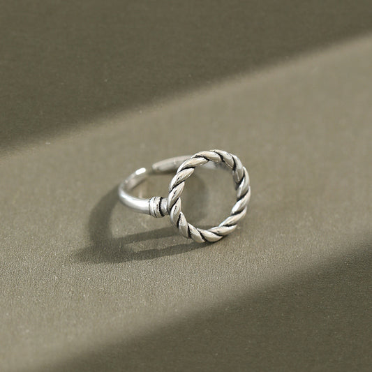 Vintage Twisted Circle 925 Sterling Silver Adjustable Ring