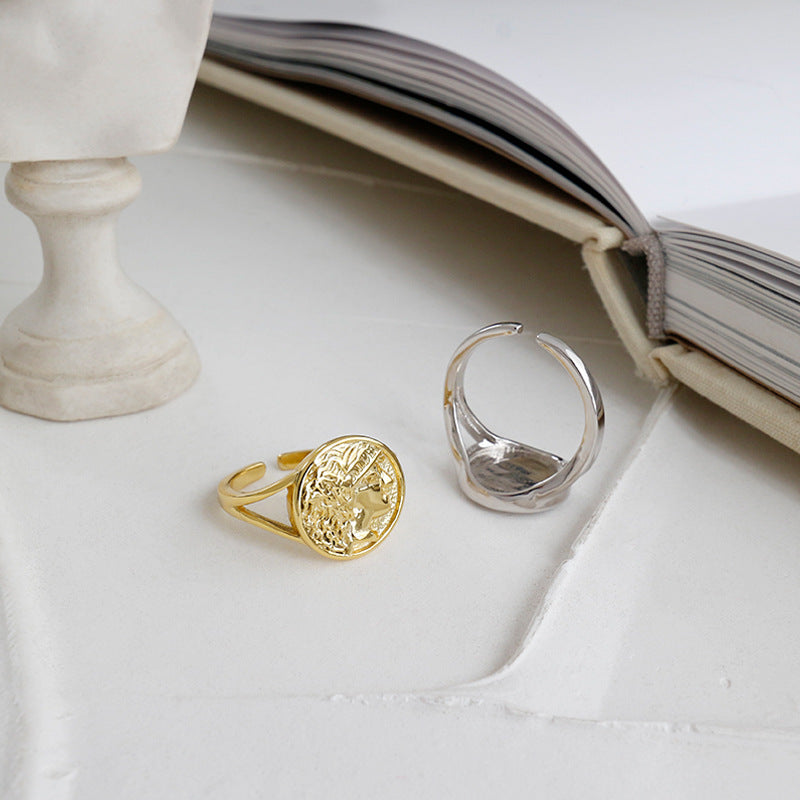 Office Portrait Coin Round 925 Sterling Silver Adjustable Ring