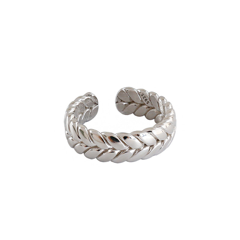 Fashion Wheat Twisted Pattern 925 Sterling Silver Adjustable Ring