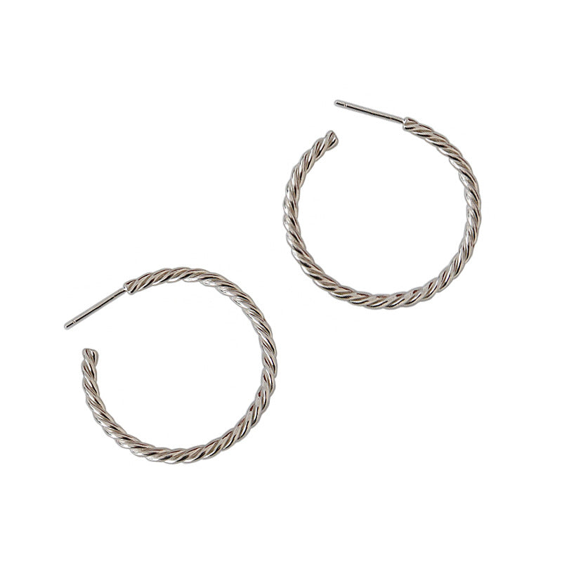 Minimalist Geometry Twisted Circle 925 Sterling Silver Hoop Earrings