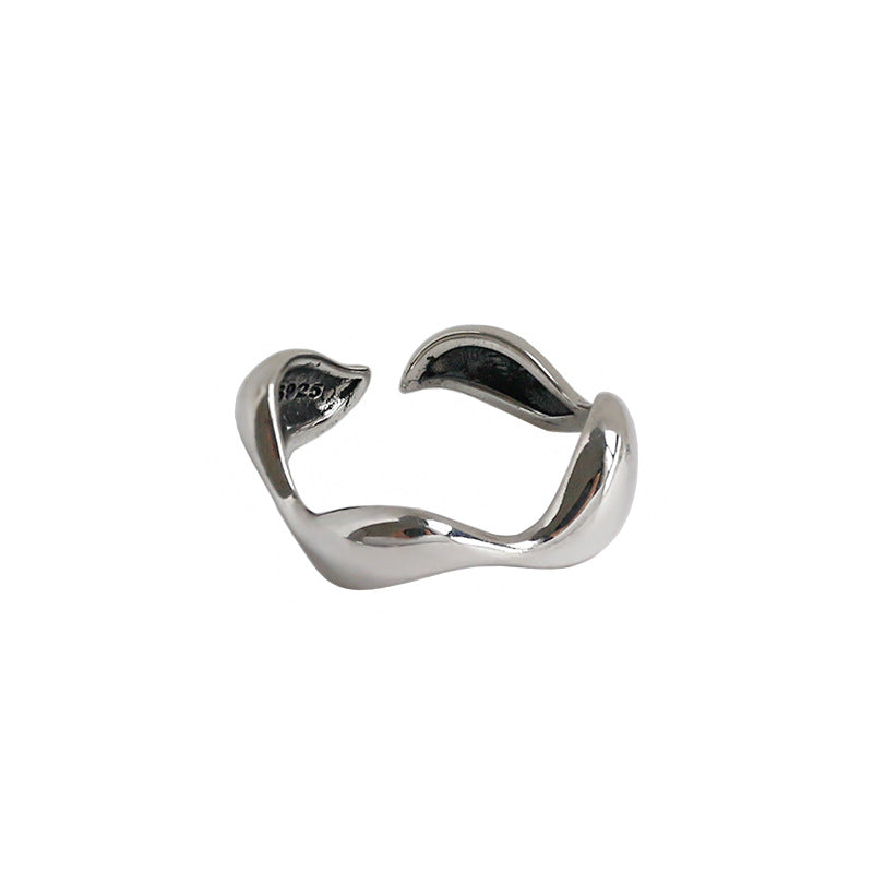 Vintage Irregular Wave River 925 Sterling Silver Adjustable Ring