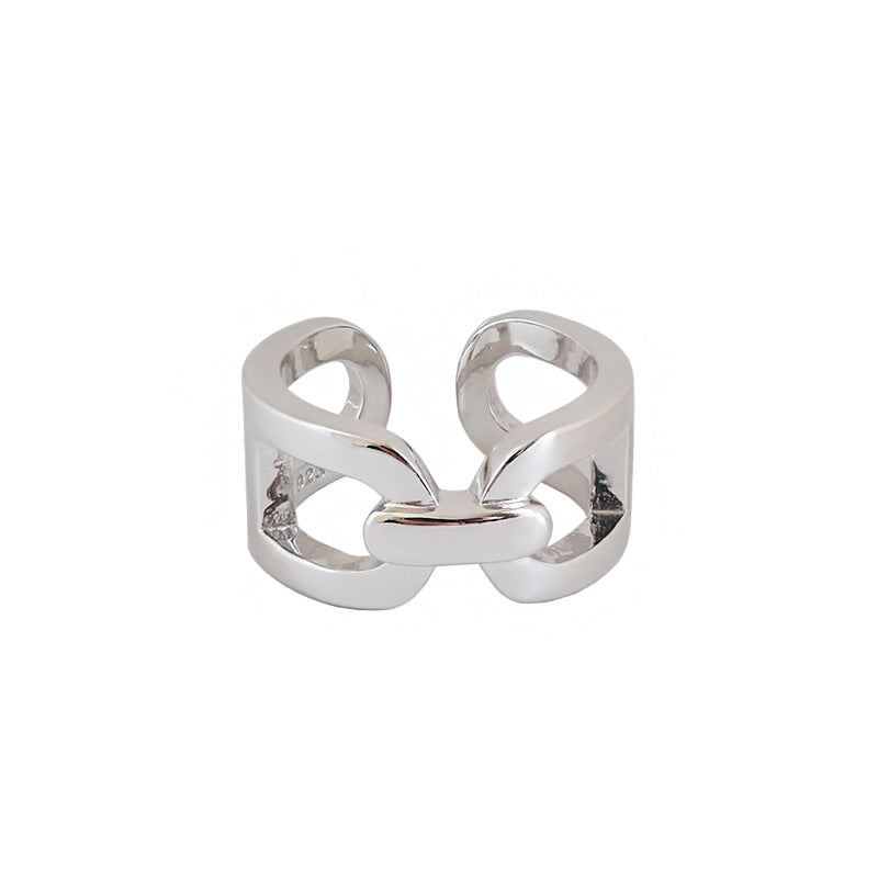 Casual Hollow Chain Wide 925 Sterling Silver Adjustable Ring