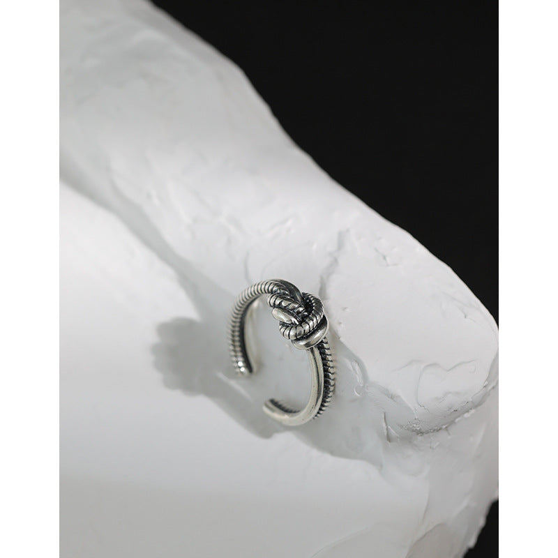 Vintage Twisted Knot Simple 925 Sterling Silver Adjustable Ring