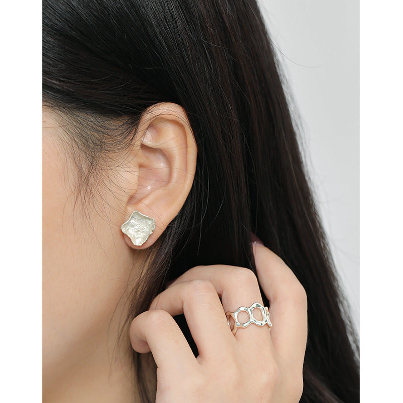 Fashion Irregular Asymmetry Leaves 925 Sterling Silver Stud Earrings