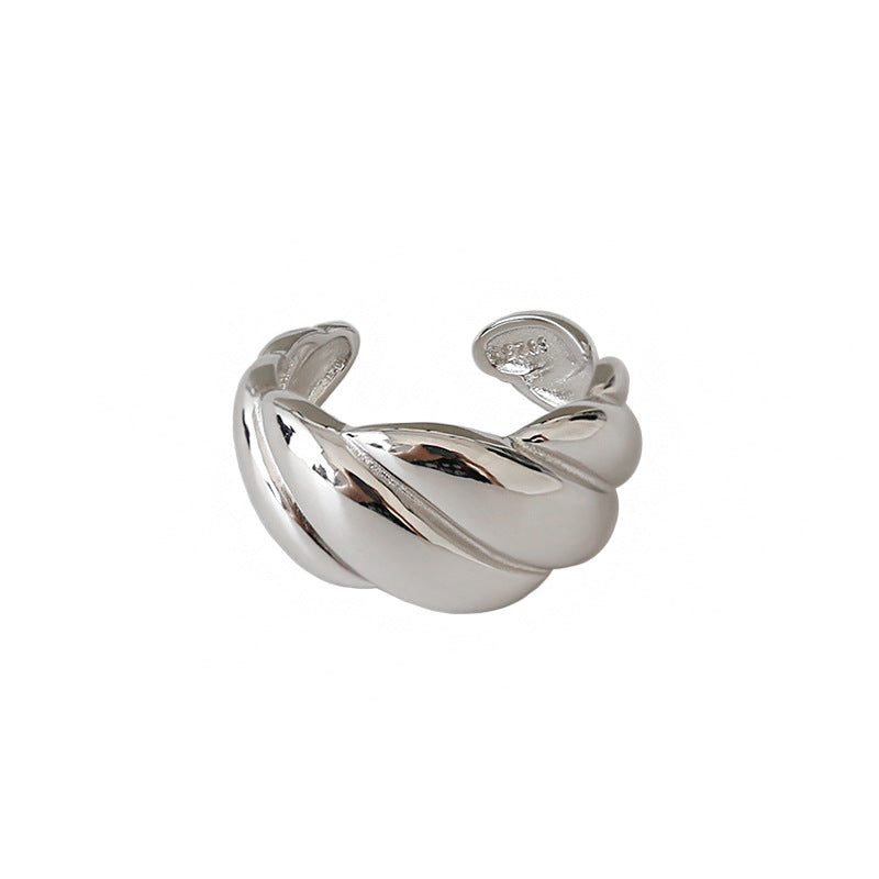 New Hot Wide Twisted Weaving 925 Sterling Silver Adjustable Ring