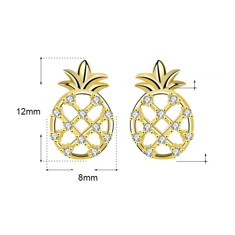 Cute CZ Hollow Pineapple Fruit 925 Sterling Silver Stud Earrings