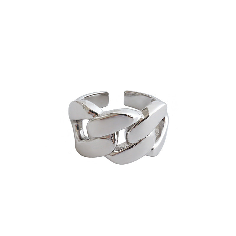 Modern Thick Hollow Chain 925 Sterling Silver Adjustable Ring