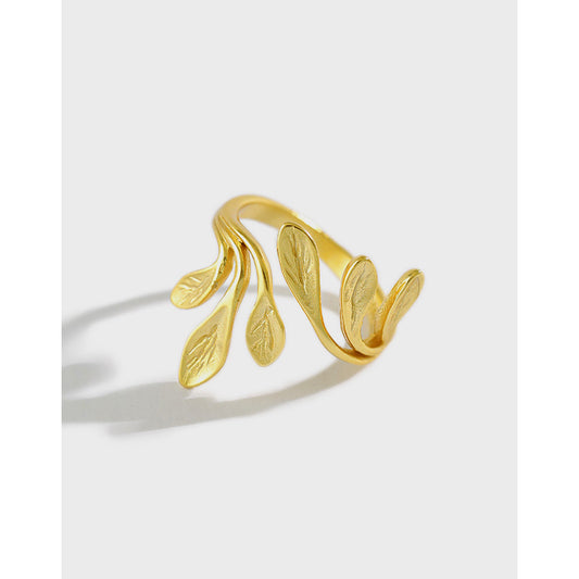 Fashion Olive Branch Leaves 925 Sterling Silver Adjustable Ring