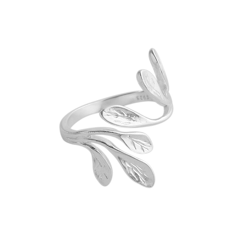 Fashion Olive Branch Leaves 925 Sterling Silver Adjustable Ring