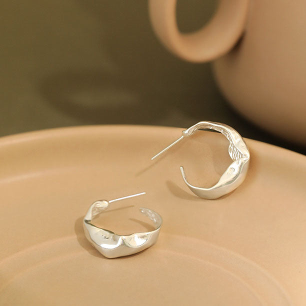 Fashion Irregular C Shape 925 Sterling Silver Hoop Earrings