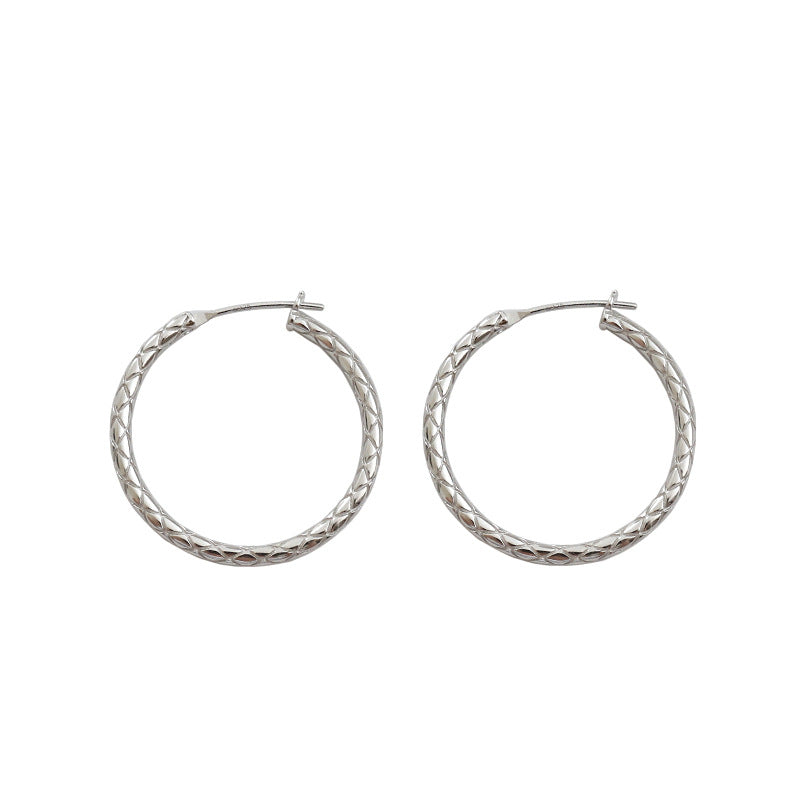 Simple Rhombic Patter 925 Sterling Silver Hoop Earrings