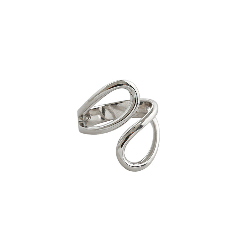 Modern Irregular Hollow Waterdrop 925 Sterling Silver Adjustable Ring