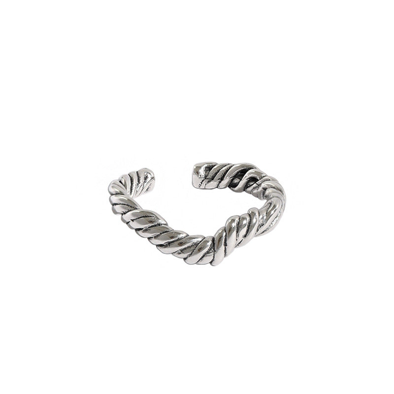 Vintage Twisted V Wave 925 Sterling Silver Adjustable Ring