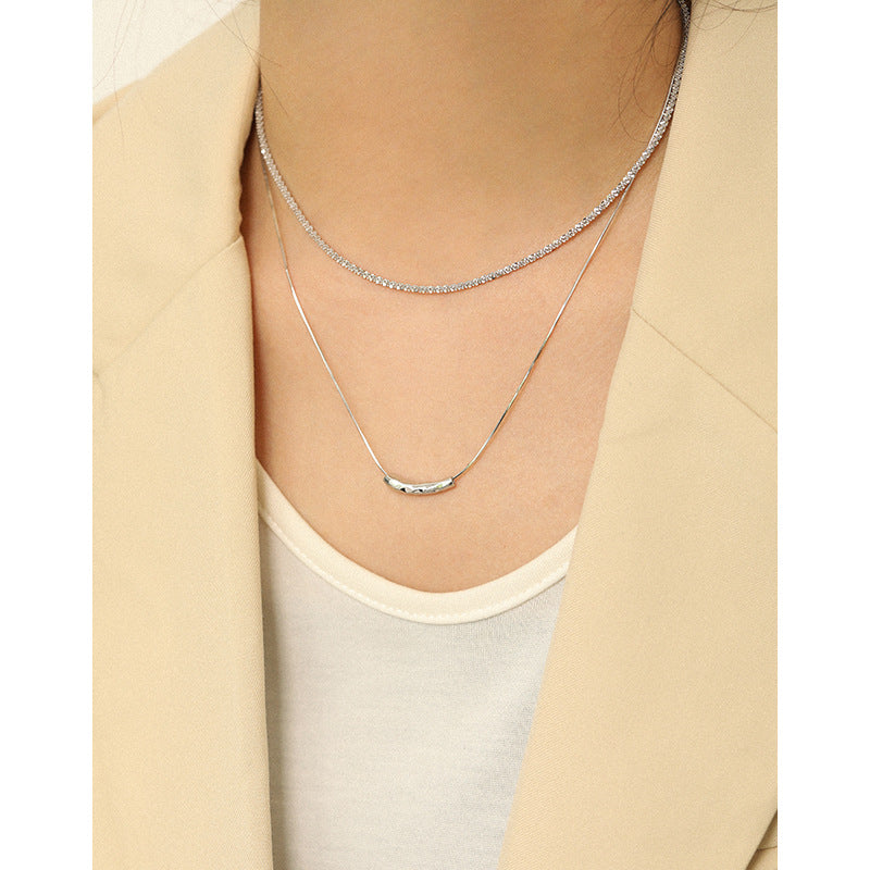 Women Snake Chain Irregular Waterdrop 925 Sterling Silver Necklace