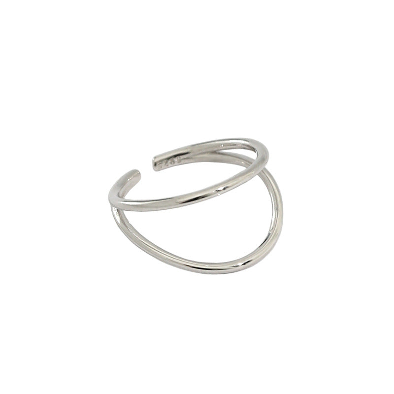 Simple Double Layers Open 925 Sterling Silver Adjustable Ring