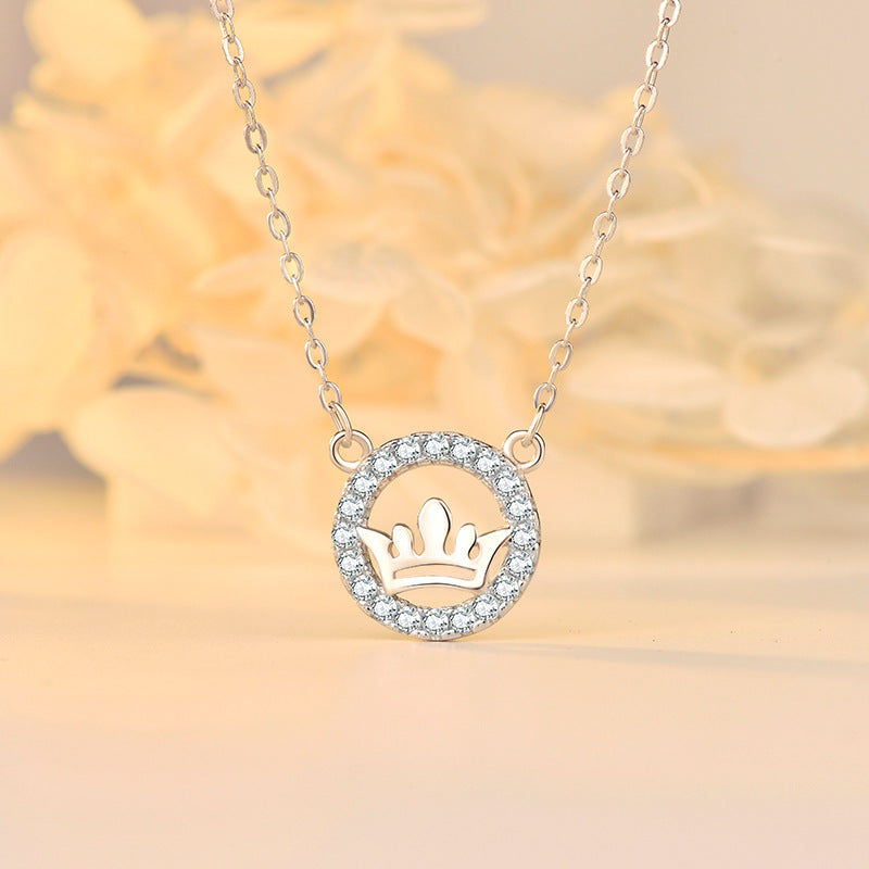 Ellegant CZ Queen's Crown 925 Sterling Silver Necklace