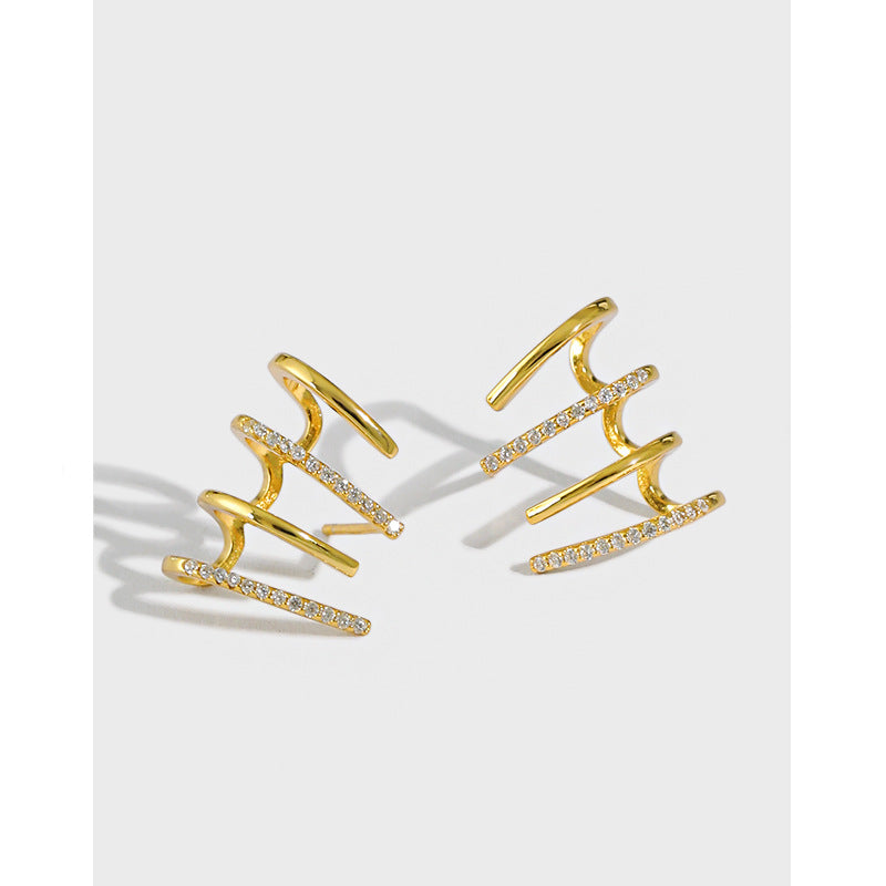 Fashion Rake CZ Shape Lines 925 Sterling Silver Stud Earrings