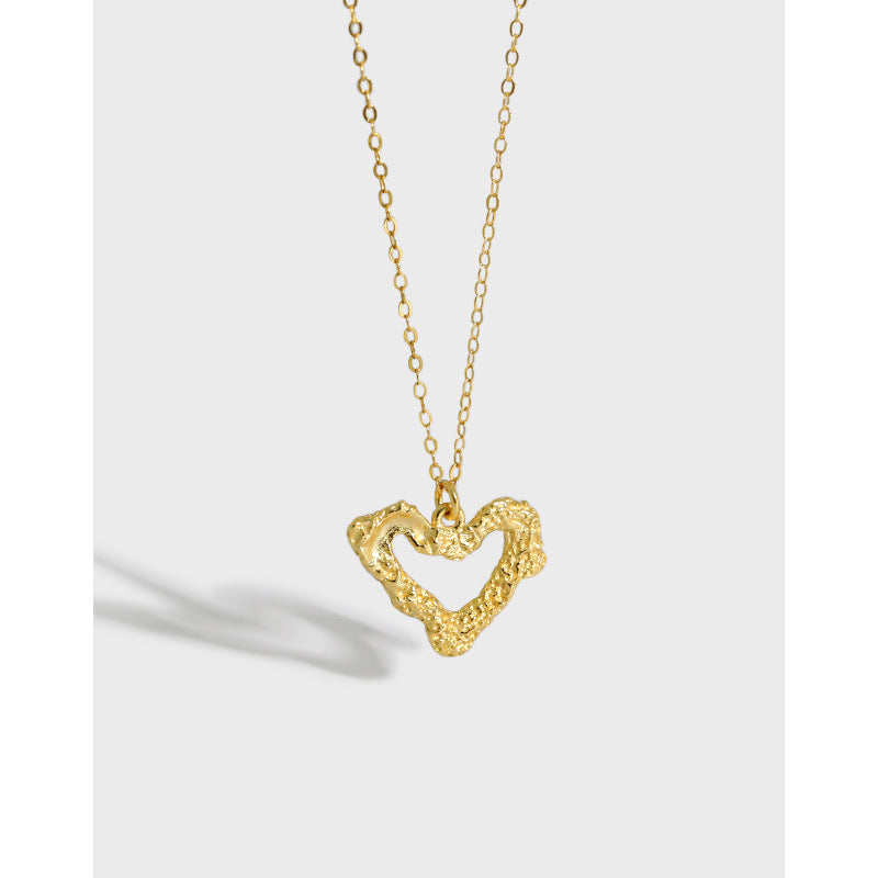 Anniversary Irregular Hollow Heart 925 Sterling Silver Necklace