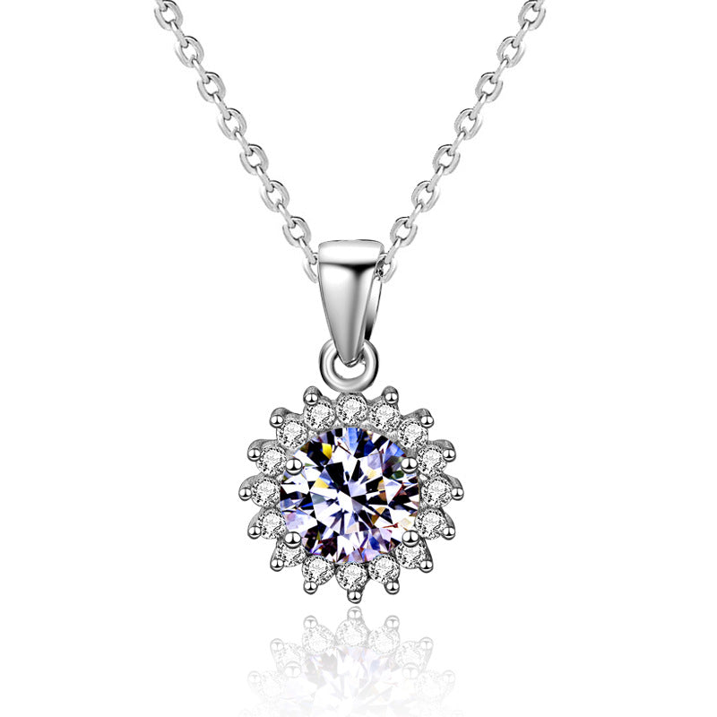 Beautiful Sunflower Moissanite CZ 925 Sterling Silver Necklace