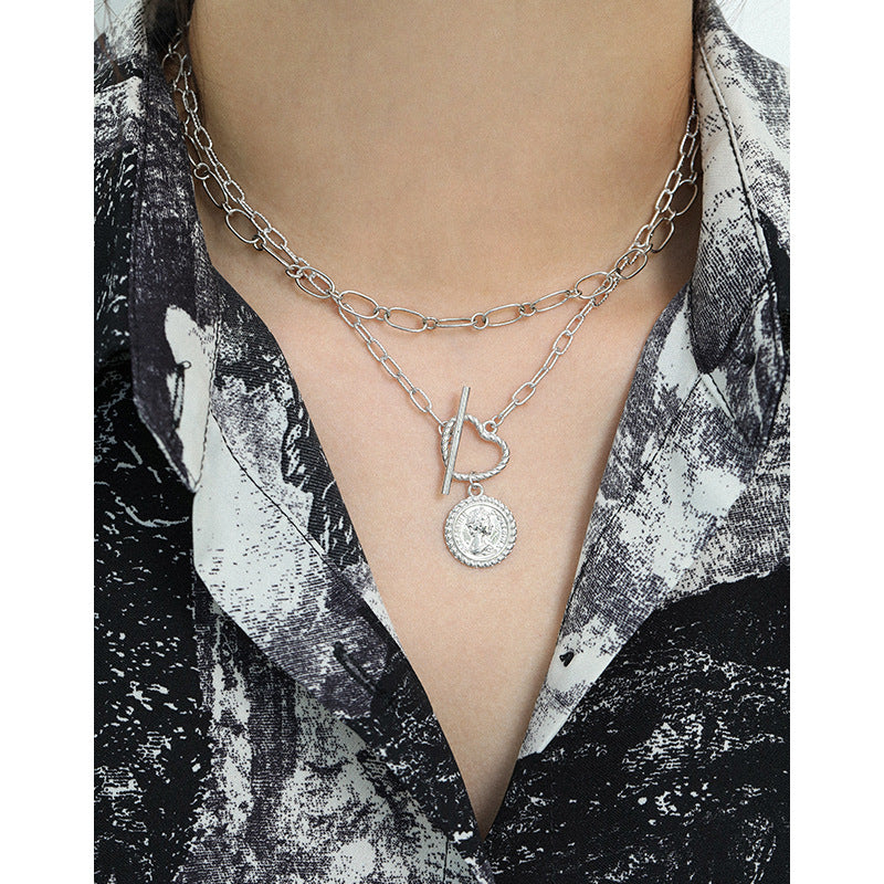 Women Portrait Coin OT 925 Sterling Silver Necklace