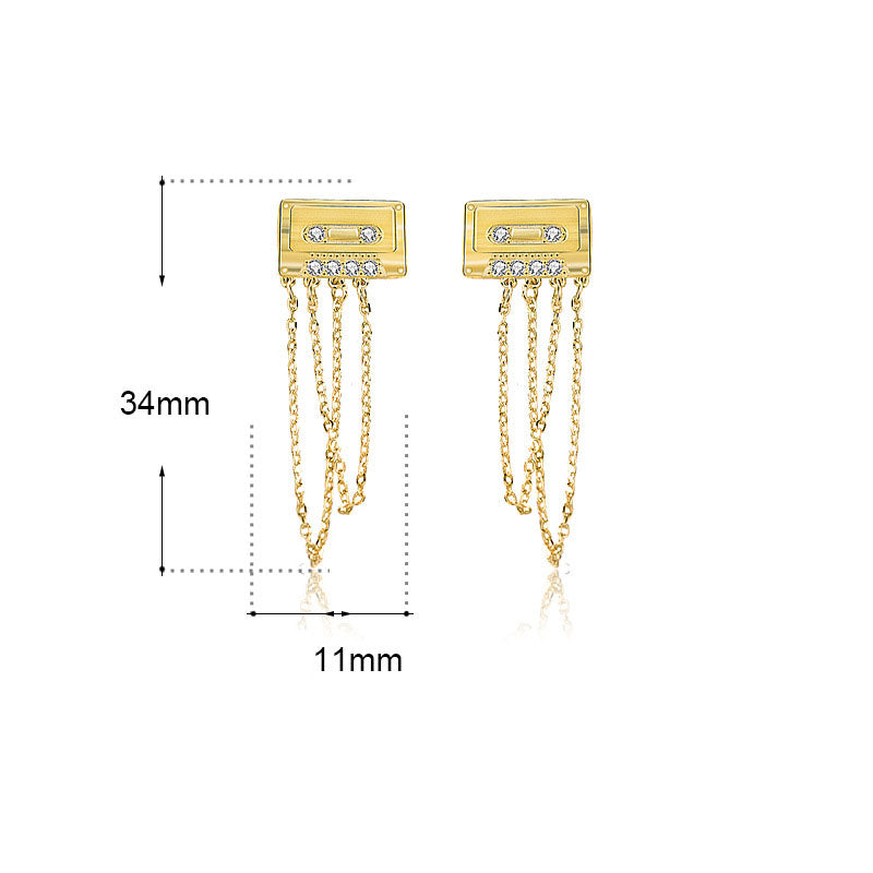 Fashion CZ Tape-Recorder Tassels 925 Sterling Silver Dangling Earrings