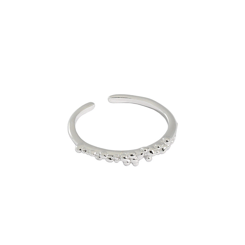 Simple Round Bubbles Beans 925 Sterling Silver Adjustable Ring