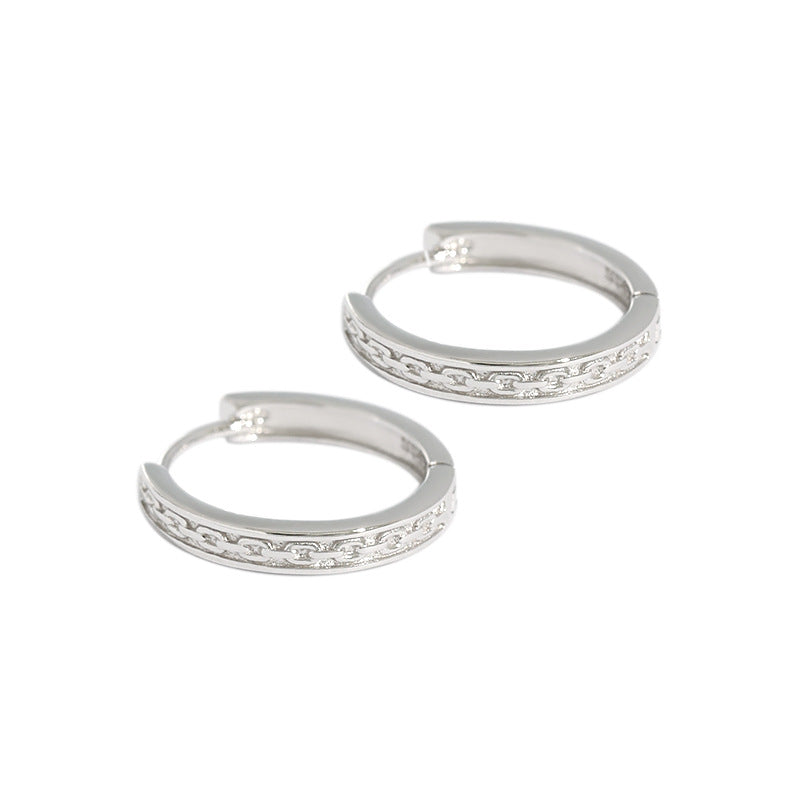 Casual Chain Pattern 925 Sterling Silver Huggie Hoop Earrings