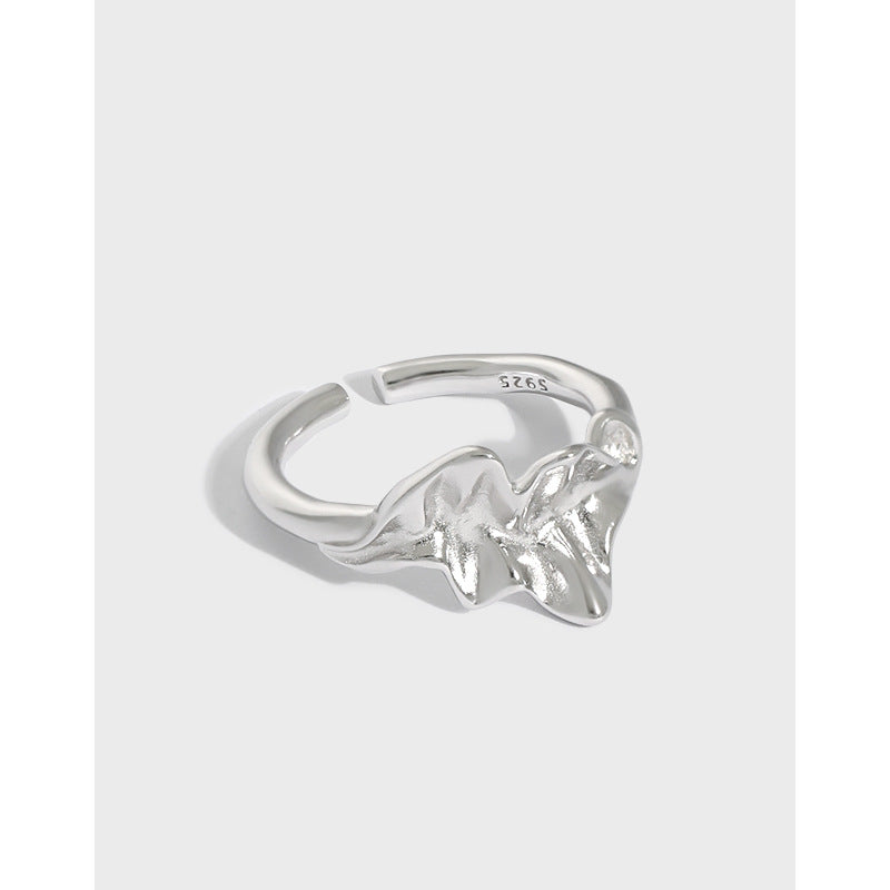 Simple Irregular Leaf 925 Sterling Silver Adjustable Ring