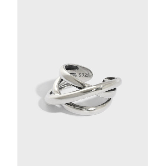 Fashion Triple Lines Cross  925 Sterling Silver Adjustable Ring