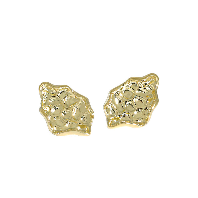 Geometry Irregular Beaten Stone 925 Sterling Silver Stud Earrings