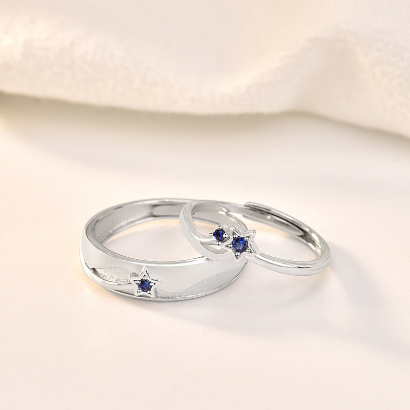 Simple Blue CZ Star 925 Sterling Silver Adjustable Promise Ring