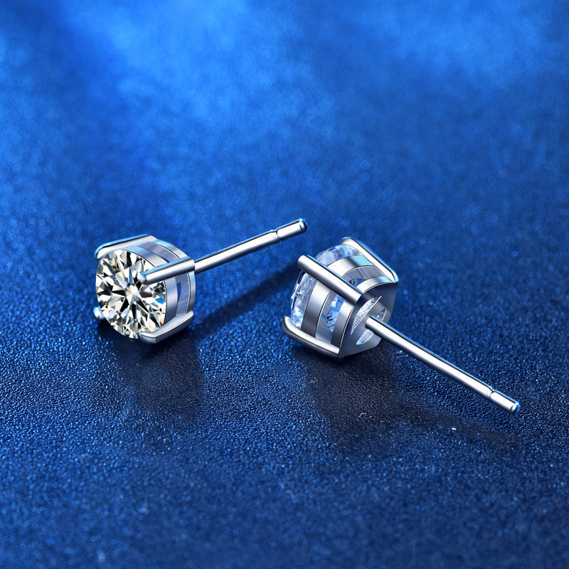 Simple Four Claw Moissanite CZ 925 Sterling Silver Stud Earrings