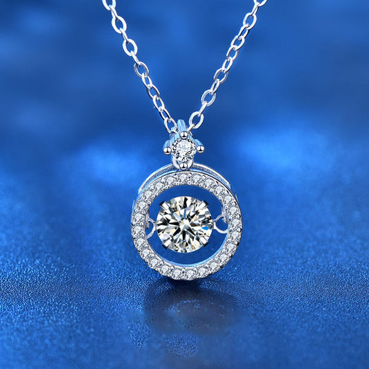 Fashion Dancing Moissanite CZ Round 925 Sterling Silver Necklace