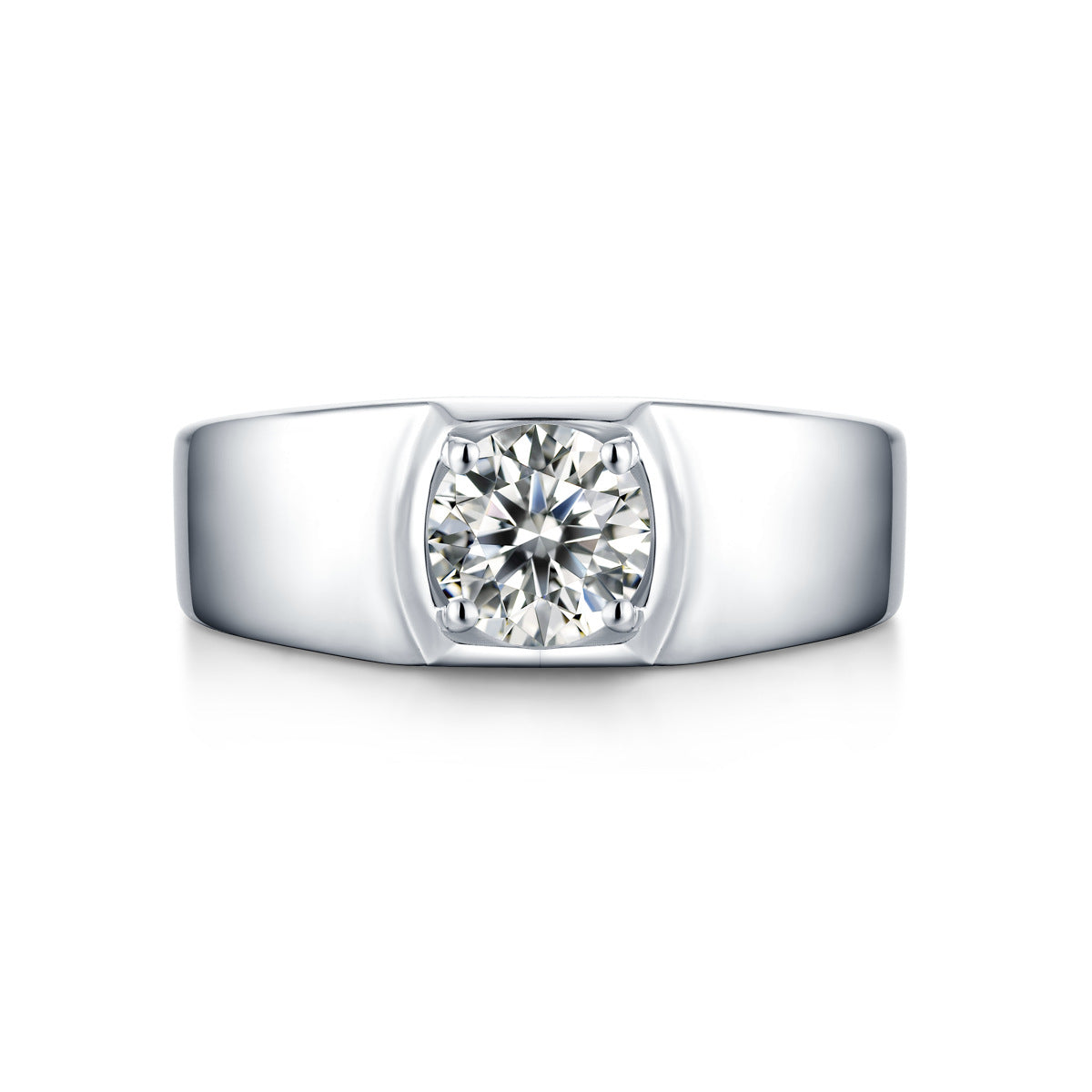 Men's Round Moissanite CZ Wide 925 Sterling Silver Adjustable Ring