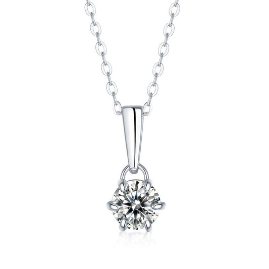 Elegant Six Claw V Shape Moissanite CZ 925 Sterling Silver Necklace