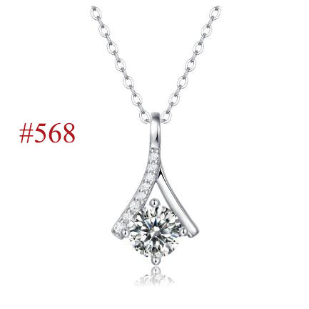 Elegant Six Claw V Shape Moissanite CZ 925 Sterling Silver Necklace