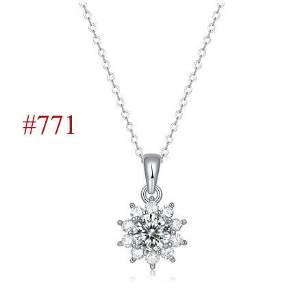 Elegant Six Claw V Shape Moissanite CZ 925 Sterling Silver Necklace