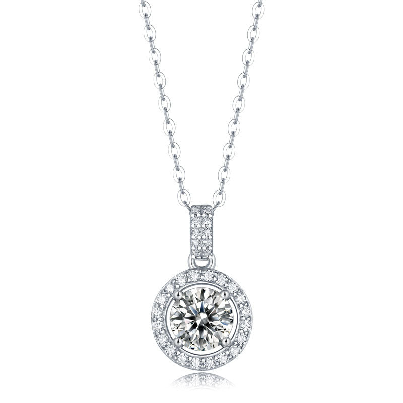 Holiday Moissanite CZ Waterdrop Round Flower 925 Sterling Silver Necklace