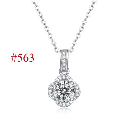 Holiday Moissanite CZ Waterdrop Round Flower 925 Sterling Silver Necklace