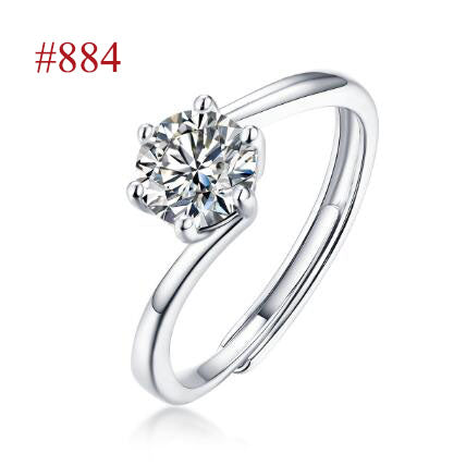 Anniversary Six Claw Round Moissanite CZ 925 Sterling Silver Adjustable Ring