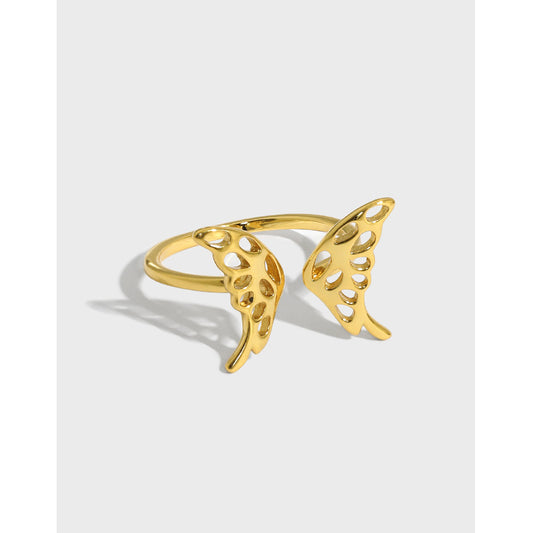 Beautiful Hollow Butterfly 925 Sterling Silver Adjustable Ring