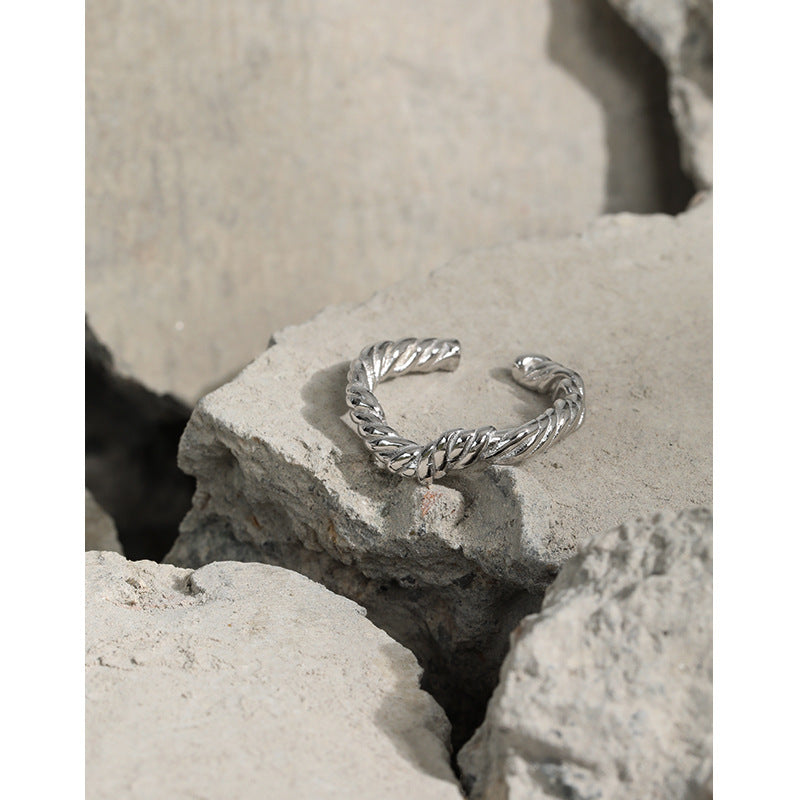 Minimalist Irregular Twisted 925 Sterling Silver Adjustable Ring