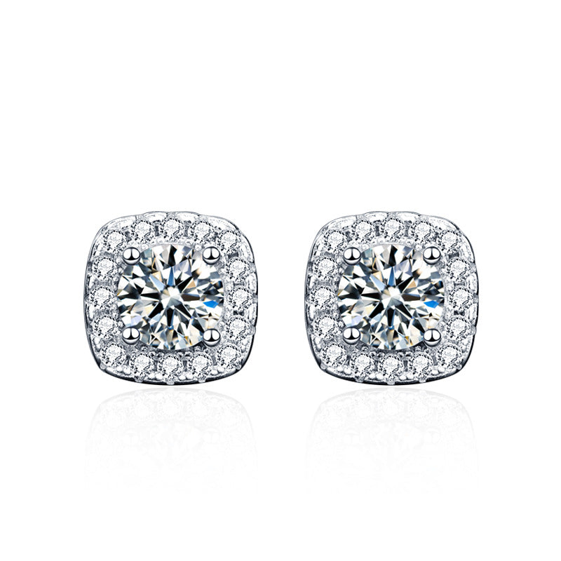 Geometry Moissanite CZ Square 925 Sterling Silver Stud Earrings