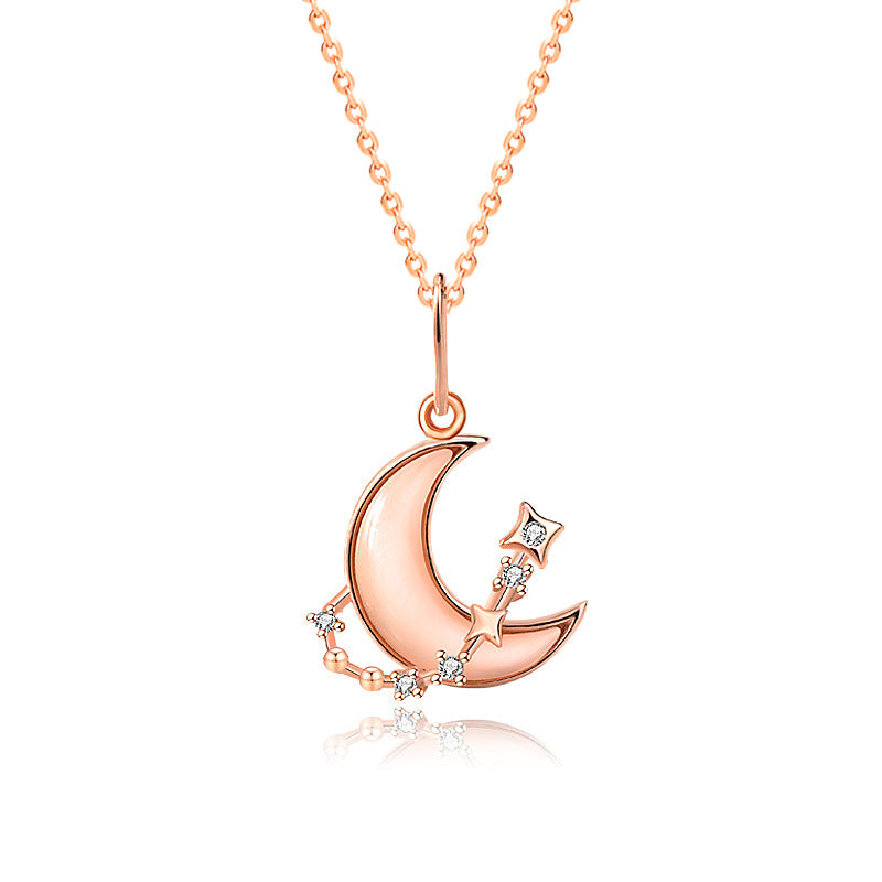 Women Shell Crescent Moon CZ 925 Sterling Silver Necklace